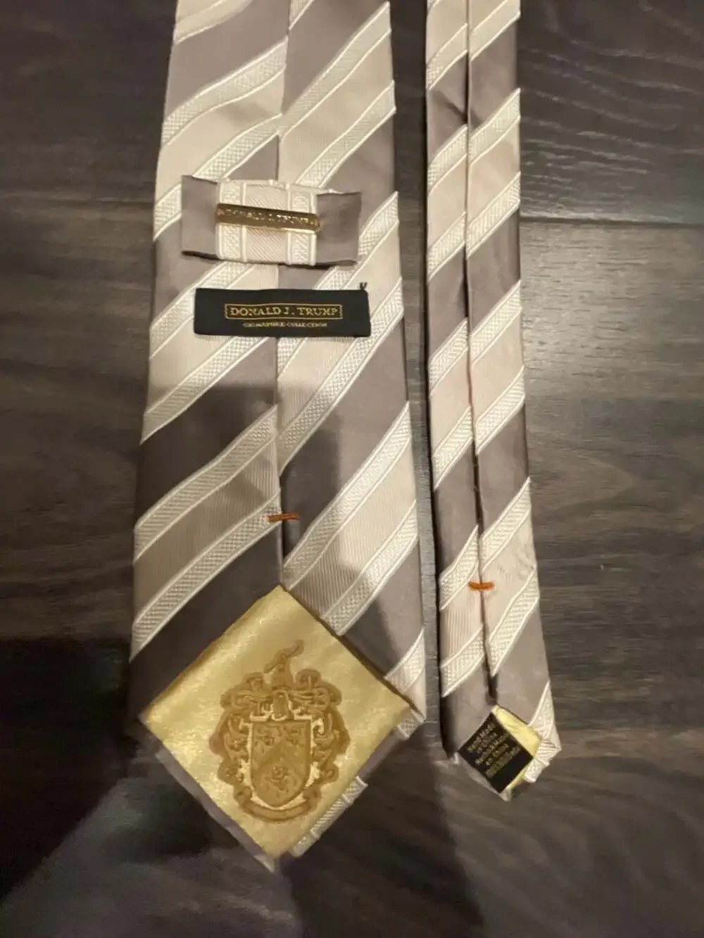 Donald J. Trump Signature Collection Striped Silk Necktie Brown and Beige